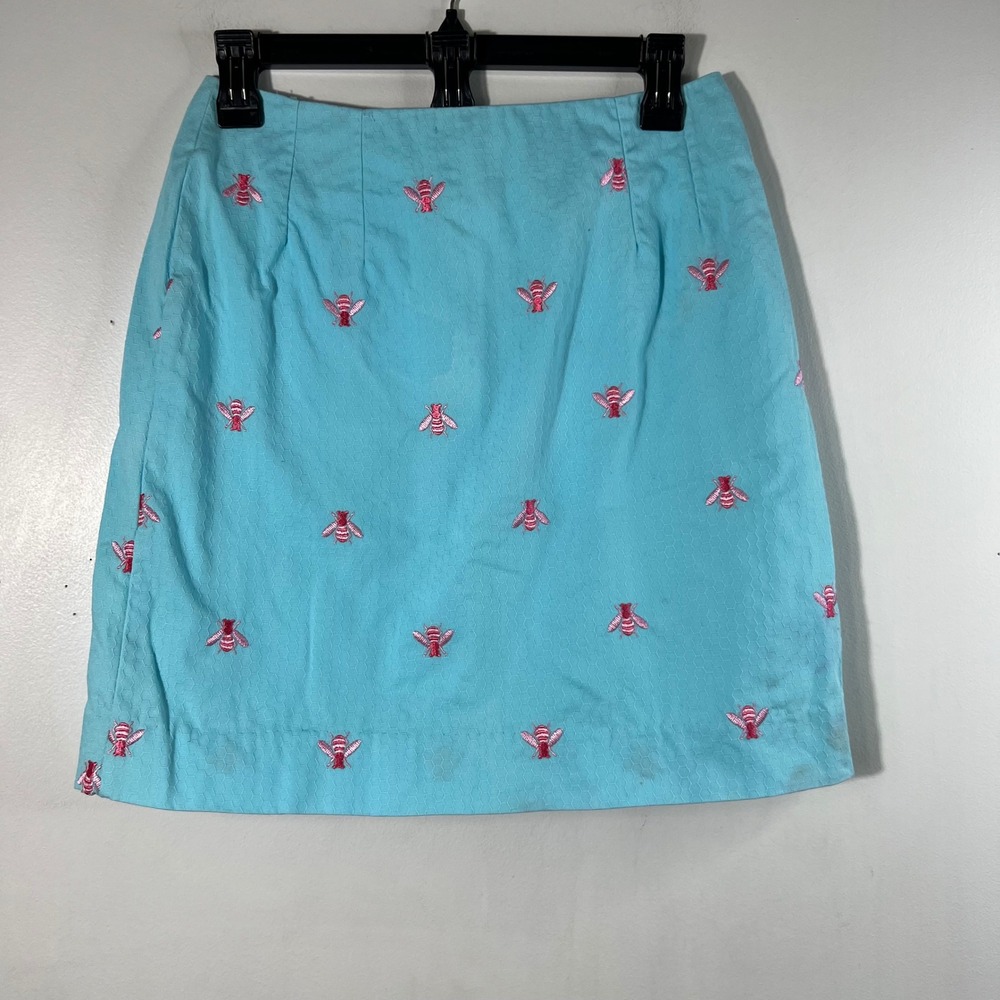 Womens Lilly Pulitzer Vintage Honeycomb Bee Skirt Aqua Blue 2 Lined Flaw